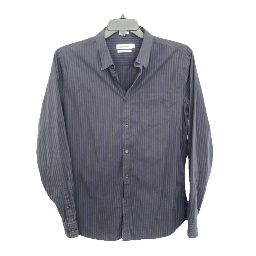 Calvin Klein Slim Fit Men's Dress Shirt L, Black/Blue Stripes, Cotton, Designer